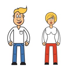 Cartoon character of woman and man, vector