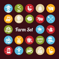 Set of farm agriculture flat design icons and pictograms