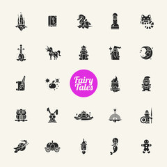 Set of fairy tales flat design magic icons and pictograms