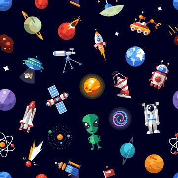 Pattern of space icons and infographics elements