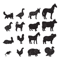 Farm animals black silhouettes