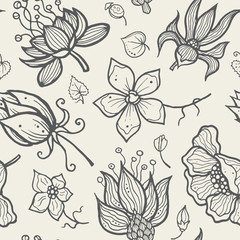 Illustration of seamless hand-drawn floral pattern for your