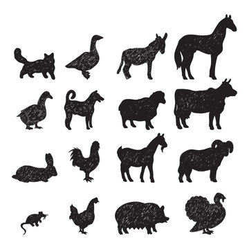 Fototapeta Farm animals black silhouettes