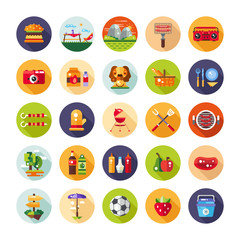 Set of flat design barbecue and summer picnic icons
