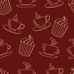 Cute cups and cakes. Vector illustration.