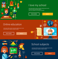 Set of flat design flyers, headers, banners with school and