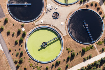 aerial view of sewage treatment plant in wroclaw city