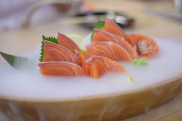 salmon sashimi in bowl