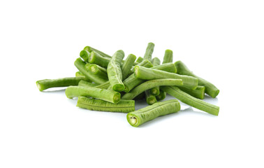 portion cut yardlong beans on white background