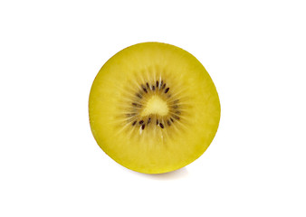 half cut golden kiwi fruit on white background