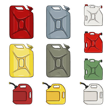 Vector Set of Color Cartoon Jerry Cans