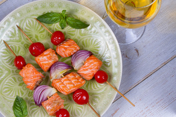 Grilled Fish and Vegetable Kebabs with Zucchini