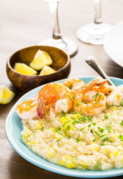 Corn Risotto with Roasted Shrimp