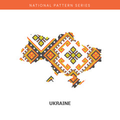 Map of Ukraine with ethnic pattern, vector