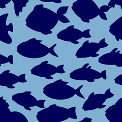 Seamless pattern with fish in cartoon style.