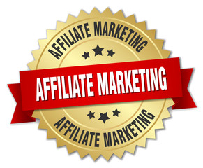 affiliate marketing 3d gold badge with red ribbon