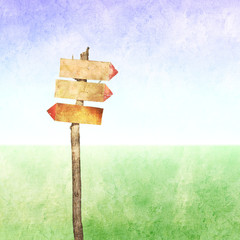 Three blank wooden sign on grunge background