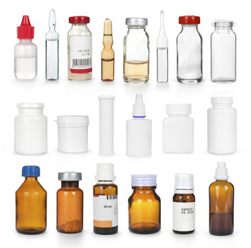 set of various medical bottles isolated