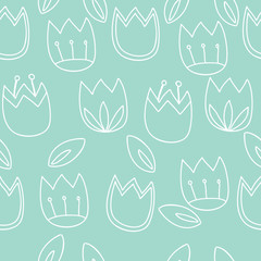 Abstract elegance seamless floral pattern. Contour white tulips. Vector illustration.