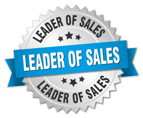 leader of sales 3d silver badge with blue ribbon