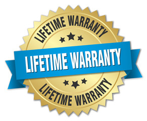 lifetime warranty 3d gold badge with blue ribbon