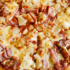 delicious hawaiian rustic style pizza made with fresh pineapples