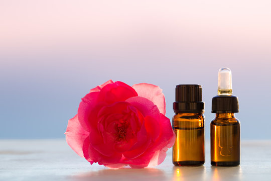Aromatherapy essential oils and rose 
