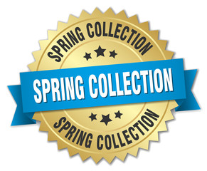 spring collection 3d gold badge with blue ribbon