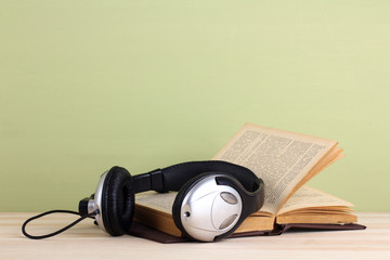 book and headphones
