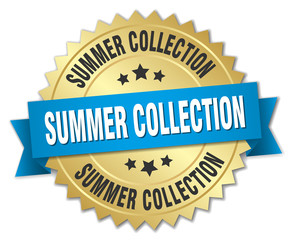 summer collection 3d gold badge with blue ribbon