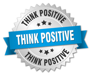 think positive 3d silver badge with blue ribbon