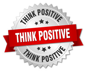 think positive 3d silver badge with red ribbon