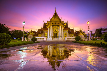 Wat Benjamaborphit or Marble Temple at twilight in Bangkok, Thai