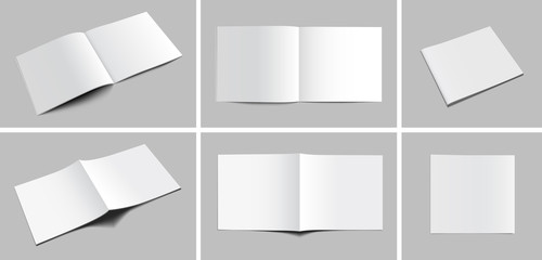 Set of blank magazine, album or book mockup on gray background