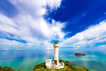 Sea, lighthouse, landscape. Okinawa, Japan, Asia.