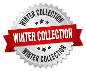 winter collection 3d silver badge with red ribbon
