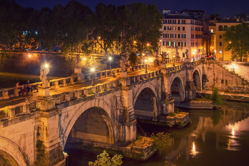 Fototapeta premium Bridge St Angel Rome Tiber NIght