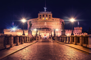 Fototapeta na wymiar St Angel Castle Rome Night