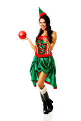 Woman holding christmas bubble 