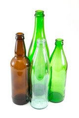 Several empty glass bottles. Recyclable garbage series.