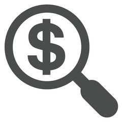 Icono aislado busqueda dolar gris