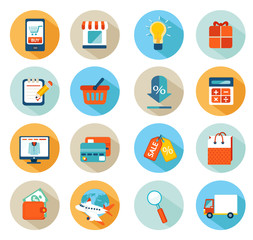 Set of flat design concept icons for online shopping.