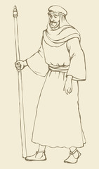 Man in ancient biblical clothes with stick