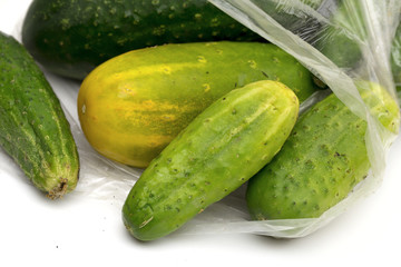 Cucumbers on the white background