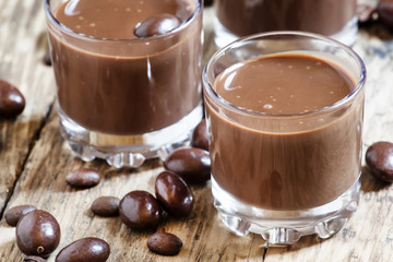 Chocolate and coffee dessert and sweets and coffee beans on the