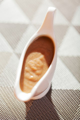 Mushroom sauce in gravy boat