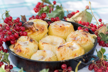 Appetizing baked apples with fresh Kalina