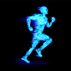 Fototapeta na wymiar Blue fiery running man