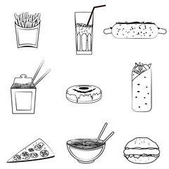 fast food icons set, vector symbols