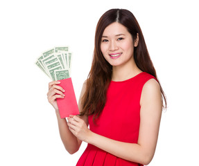 Chinese girl hold with red pocket with USD